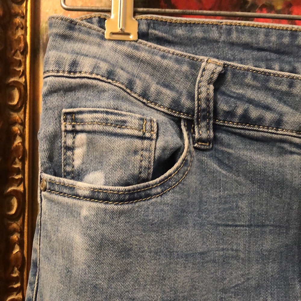 Redial faux pearl embellished fringe distressed hem 5-pocket jeans - Picture 5 of 12